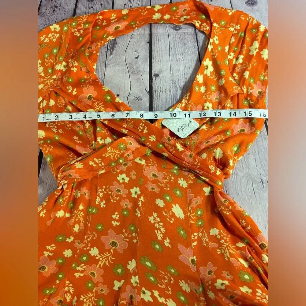 NWT Free People It Takes Two Peach Combo Orange Ditsy Boho Minidress Size Small